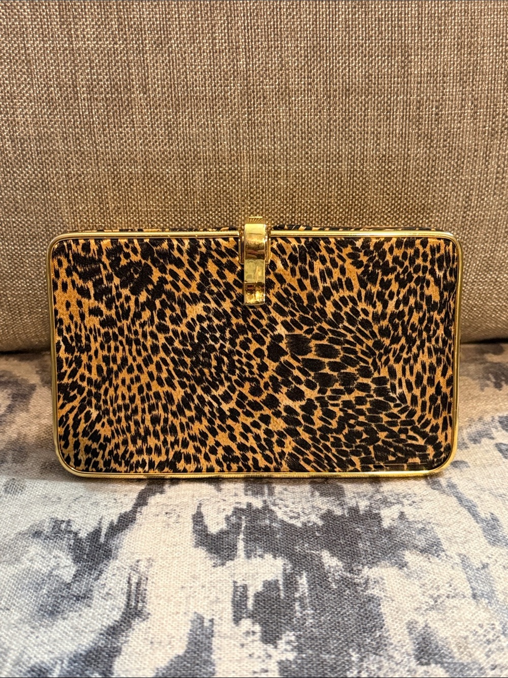 Leopard Print Clutch with Gold Trim - Women's Wristlet